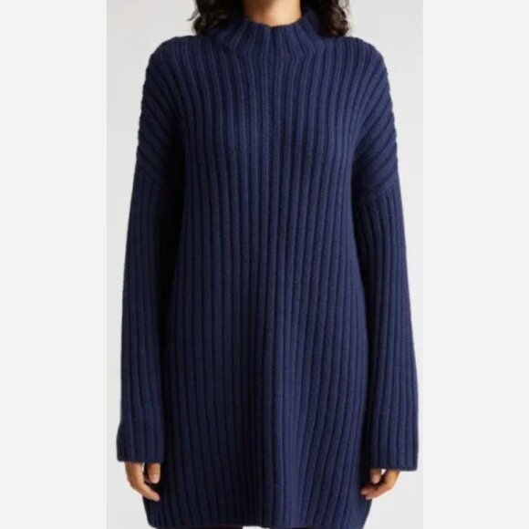 STAUD Linear Sweater Mini Dress Navy Blue XSmall Knit Casual